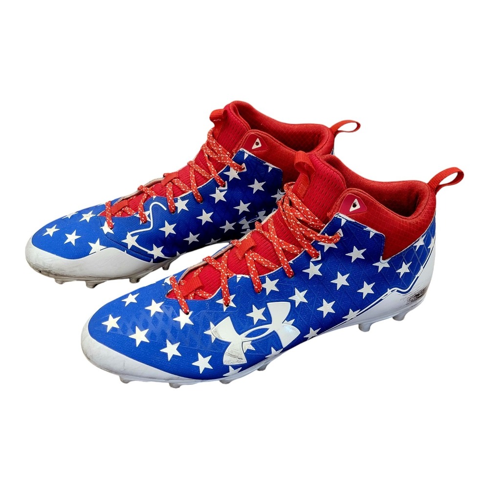Under Armour UA Nitro Select Mid MC Cleats Red White Blue Stars 15 3019904-404